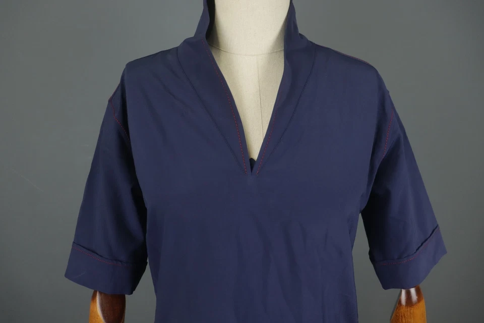 Prada Blue Stand Up Collar Regular Fit Short Sleeve Pullover Blouse Top Size 3 - Image 2 of 4