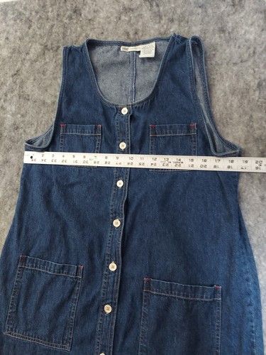 Vtg Faded Glory Denim Jumper Dress womens 12/14 Blue Button Front Long Modesty - Picture 3 of 9