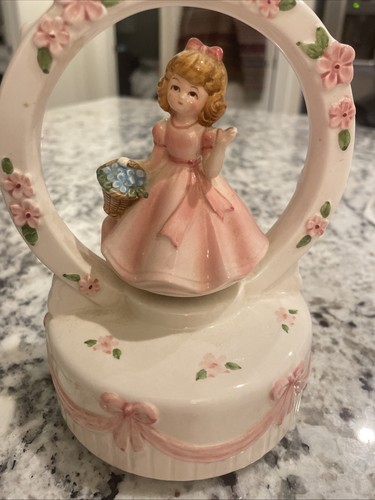 Geo. Z. Lefton drehbare Keramik Mädchen Spieluhr 1984 "Happy Birthday To You" - Bild 5 von 6