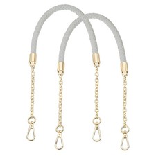 2Pcs 62cm/24.4" PU Leather Braided Purse Strap Light Gray, Light Gold Buckle 