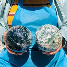 5.83LB 2pcs Natural Aquatic Plants Agate Sphere water grass Moss agate Ball