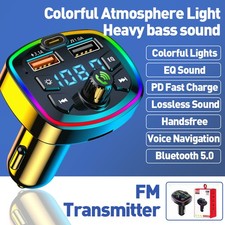 Car Bluetooth 5.0 FM Transmitter PD 18W Dual USB Charger Wireless Radio Adapter