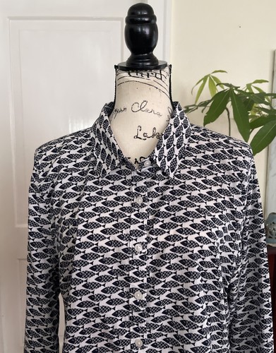 Crown & Ivy Women’s 100% Cotton Fish Print Long Sleeves Button Up Shirt Size XL - Picture 5 of 11