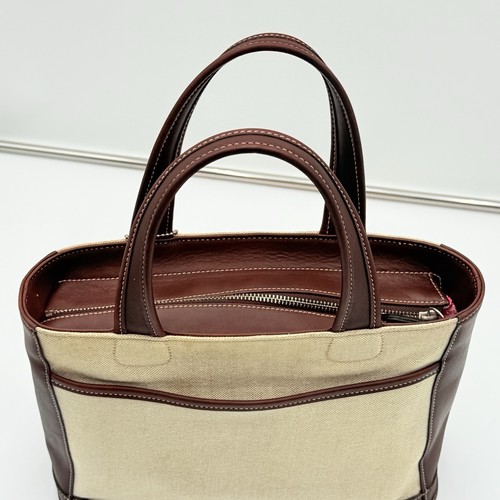 Coach Bleecker 6121 Satchel Tote Bag Linen Canvas & Brown Leather USA Made VTG - Picture 4 of 13