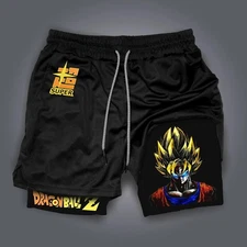 Men's Dragon Ball GOKU Double Layer Sport Gym Anime Shorts HD Print