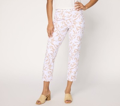Susan Graver Weekend Regular Printed Premium Stretch Crop Pants Pale Almond M Ne