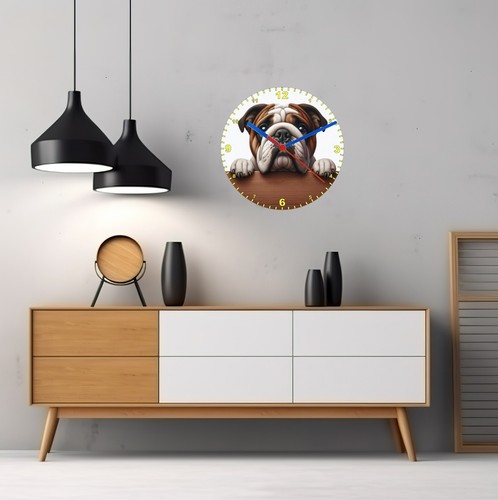 Quartz Clock, Bulldog Peeking Over Wall 200mm or 300m Battery Included - Picture 5 of 7