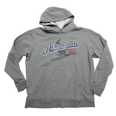 Aeropostale Hoodie Sweatshirt Mens Large Gray Athletic Eagle 45 Fleece Pullover