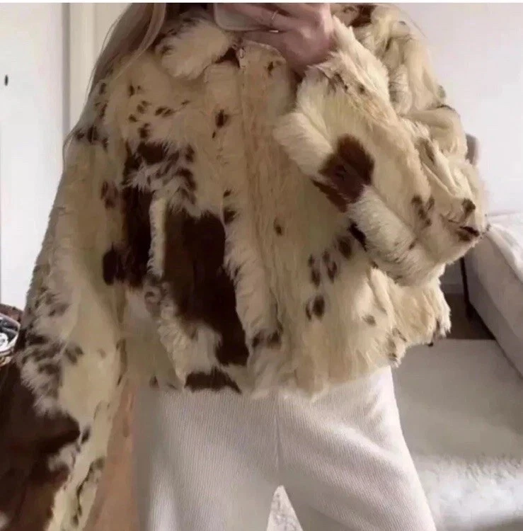 ZARA NEW WOMAN SHORT ANIMAL PRINT FAUX FUR JACKET XS 4341/779 - Image 4 of 4