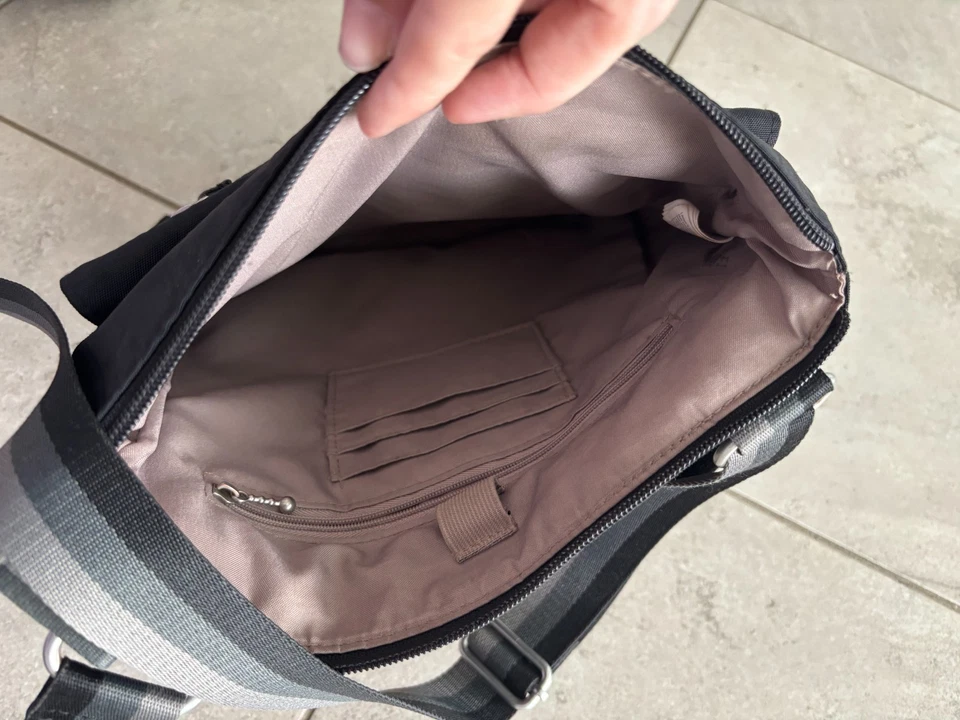 Bolso Bandolera Baggallini Negro Nylon Correa Ajustable a Rayas Hobo Viaje Foto 3 de 4