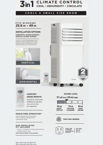 Vissani 5000 BTU 115-Volt 3-in-1 Portable Air Conditioner 150 sq ft Remote White - Picture 8 of 12