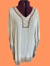 Origami Fitted Pancho With Fringe And Sequin One Size