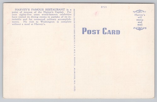 Harveys berühmtes Restaurant und Mayflower Hotel Washington DC bei Nacht Postkarte - Bild 2 von 2