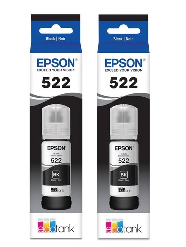 Epson 522 EcoTank Genuine Ink Ultra-high Capacity Black Bottle Twin size 65mlx2 - Picture 1 of 2