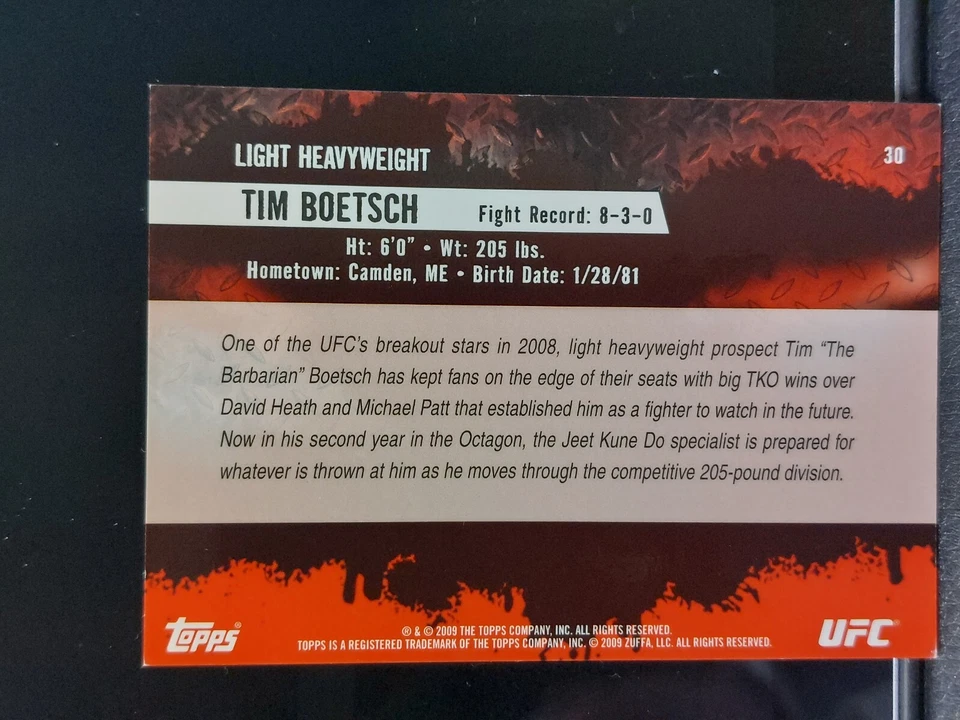 Tim Boetsch #30 2009 Topps UFC Round 2 Thick Gold Parallel - Image 2 of 2