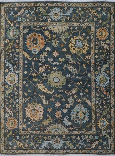 Hand Knotted Premium Dark Blue Wool Rug Traditional Oushak Living Room Area Rug - Picture 1 of 8