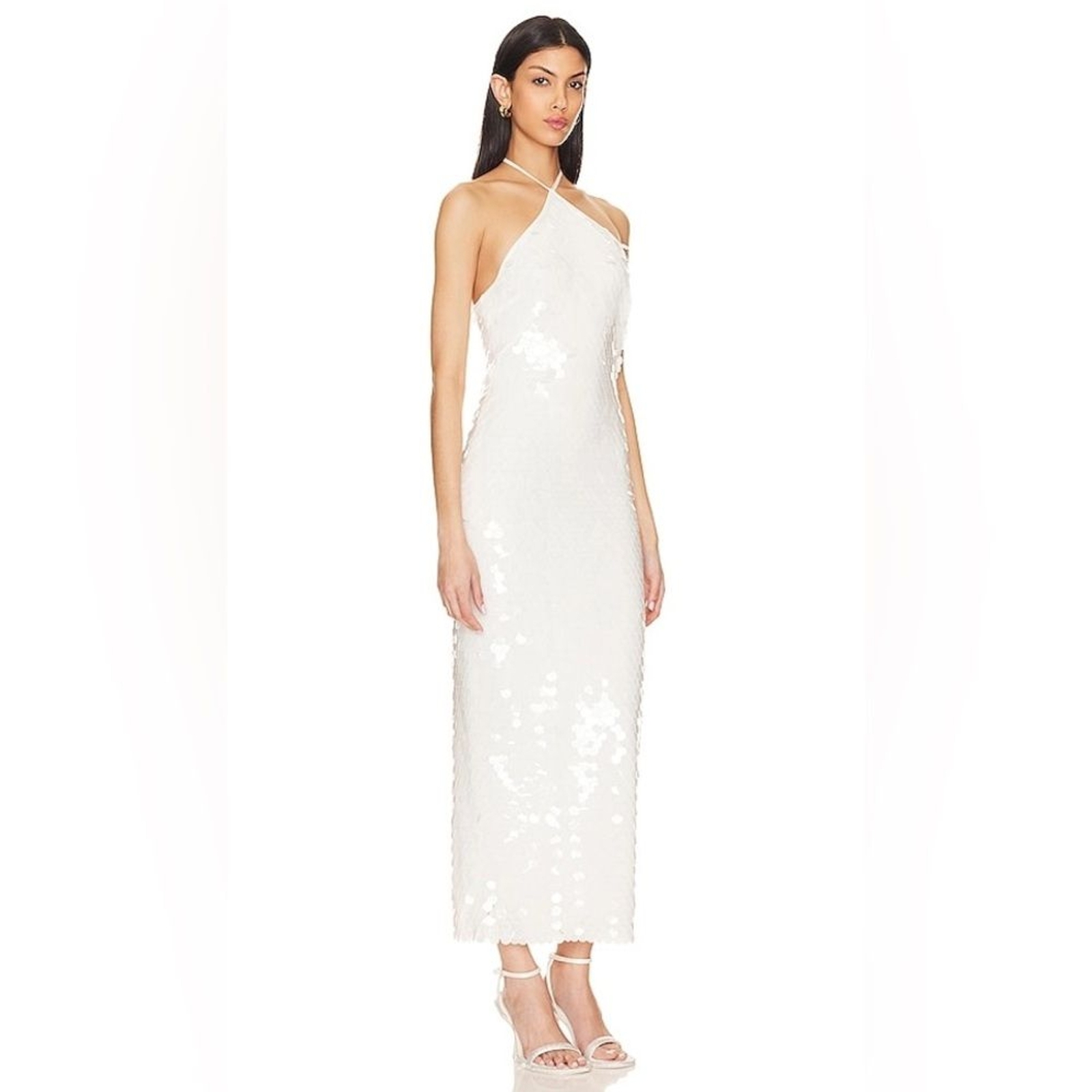 NWT New Arrivals Bianca Triangle Neck Dress White Sequin Coco Loco Bar