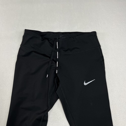 Nike Leggings Women’s S Dri-Fit Running Black Cropped Mesh Trim Stretch Pocket - Picture 10 of 19