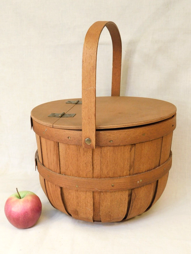 Vintage Wooden Round Bushel Lidded Basket Basketville Putney Vermont - Picture 7 of 11