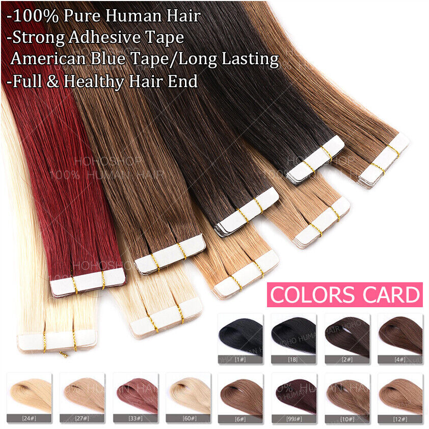 THICK 100G Tape In Glue REAL 100% Human Remy Hair Extensions FULL HEAD Balayage - Picture 6 of 52