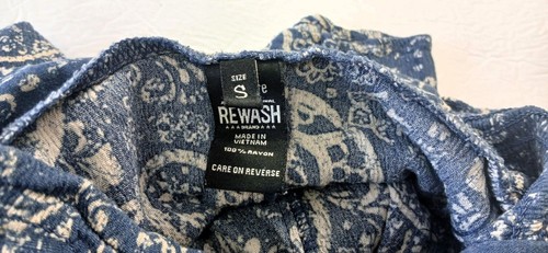 Pantalones American Original Rewash para mujer azul rayón pierna ancha con cinturón talla pequeña - Imagen 7 de 7
