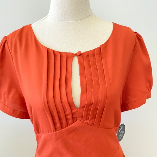 Joanie Dress UK 12 AU 12 Rust Orange 1940s Style Short Sleeves A Line - Picture 3 of 14