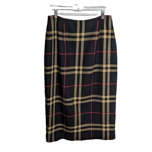 Jones New York Women Skirt Size 12 Plaid Wrap 100% Pure Wool Lined Black - Picture 3 of 7