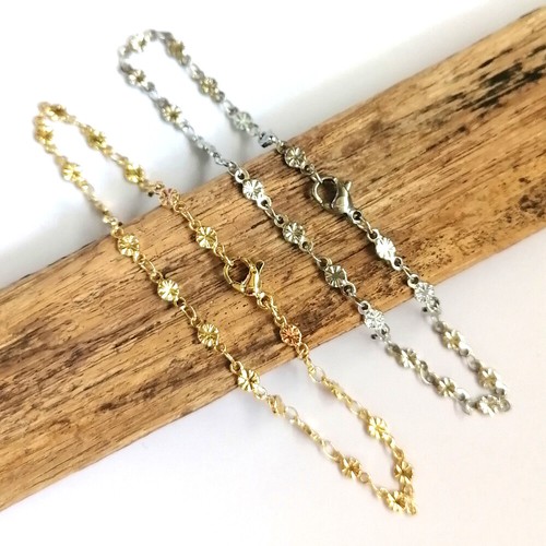 Sandalias descalzas pulsera al tobillo oro 18K acero inoxidable girasoles dije - Imagen 7 de 10