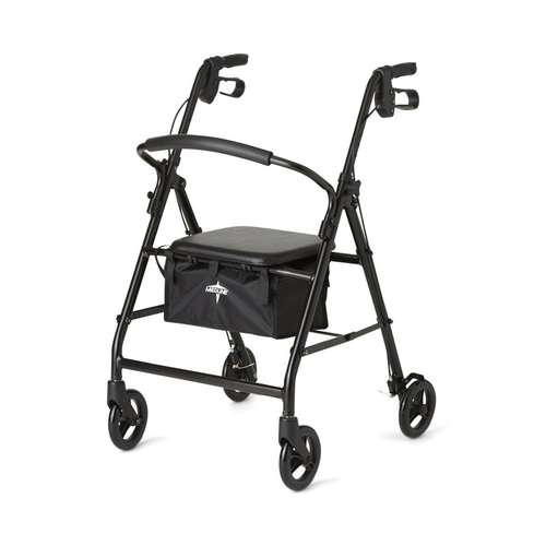 4 Wheel Rollator Rolling Walker Padded Seat Storage Basket Hand Brake 300 Black - Picture 10 of 12