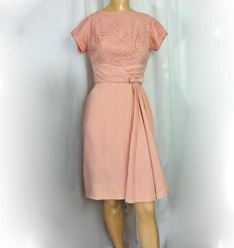 Vintage 1960s Party Dress Pink Chiffon and Lace "Femme Fashions" Made in USA - Picture 2 of 10