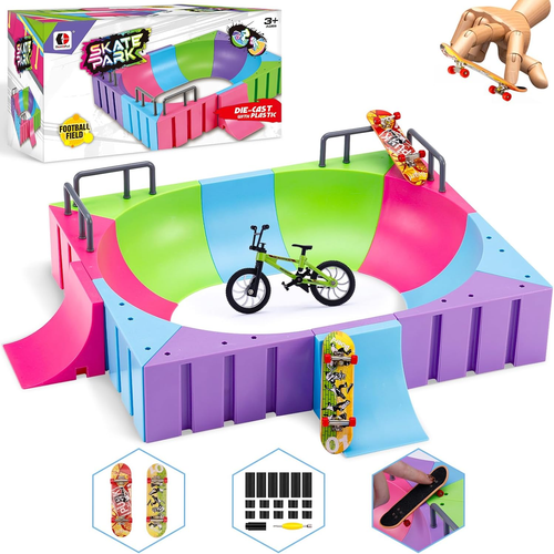 Fingerboard Skate Park Kit,12-In-1 Bigger Finger Skateboard Ramp Set with 2 Fing - Picture 10 of 12