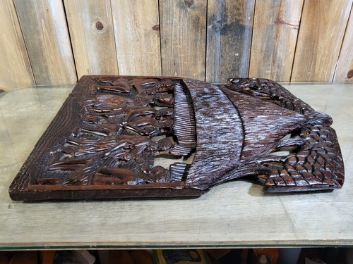 Vintage Africa 3D Hand Carved Wood Figural Wall Hanging sculpture plaque 27" - Picture 9 of 13