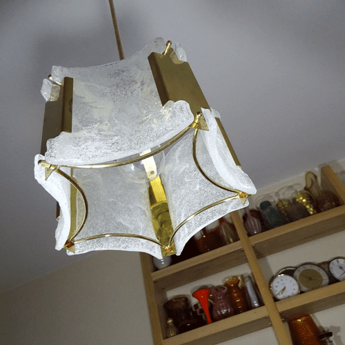 Lampe Vintage Mid Century Ice Glass Pedant Lustre KALMAR Austria 50s 60s☀️ remise