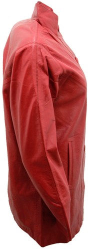 Elegante chaqueta motera roja estilo línea A clásica para mujer - Imagen 3 de 5