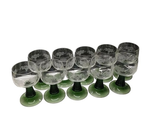 1 Set Of 4 Luminarc Frence Wine Glass Etched Grapes Green Beehive Stem - Picture 3 of 19