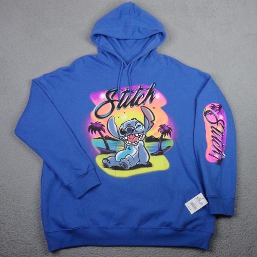 Disney Lilo & Stitch Hoodie Mens XXL 2XL Blue Airbrush Graphic Sweatshirt NWT