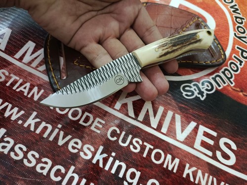 HANDFORGED CUSTOM HUNTING COWBOY SKINNER KNIFE WITH  Stag/Antler HANDLE&SHEATH - Picture 3 of 5