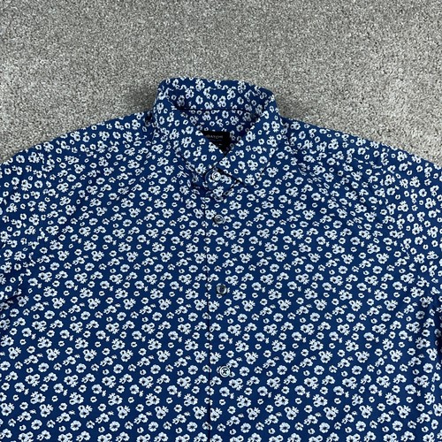 Bugatchi Shirt Mens Large Blue White Ooohcotton Tech 8 Way Stretch Office Career - Picture 2 of 10