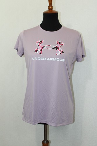 Under Armour Sz YXL HeatGear Loose Tee Light Purple Spell Out - Picture 1 of 6