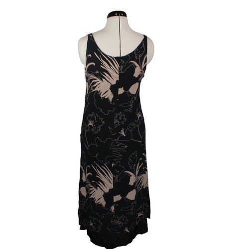 Max Mara Pura Seta Black Tan Floral 100% Silk Crepe Midi Dress US 10 uk 12 VTG - Picture 8 of 17