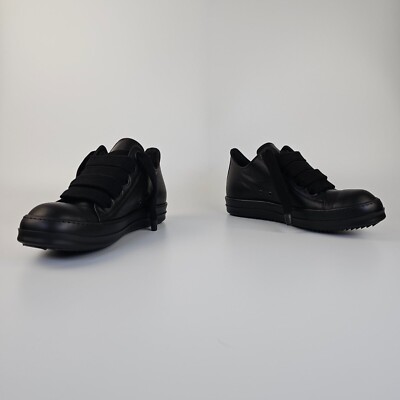 RICK OWENS Jumbo Laces Lido Black Leather Low Top Sneakers