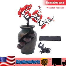 FengShui Flower Vase waterfall Tabletop Indoor Water Fountain Decoration 110V