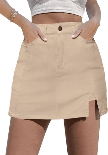 Luvamia Skorts Röcke für Damen Denim Minirock seitlich X-Large, hellkhaki  - Bild 1 von 7