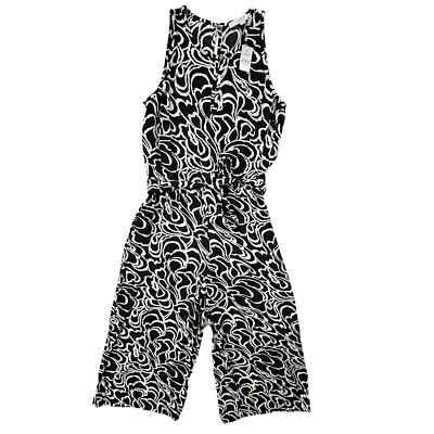 Loft Women s Small Black White Geometric Pattern Bloom Keyhole Wide Leg Jumpsuit