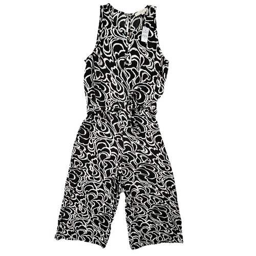 Loft Women’s Small Black White Geometric Pattern Bloom Keyhole Wide Leg Jumpsuit - Picture 1 of 24