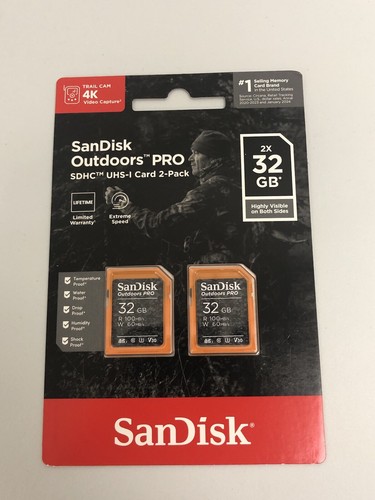 SanDisk SDSDXWT-032G-AW6V2 Outdoors Pro SD 4K UHS-I, U3 Card 32GB 2-Pack - Picture 1 of 2