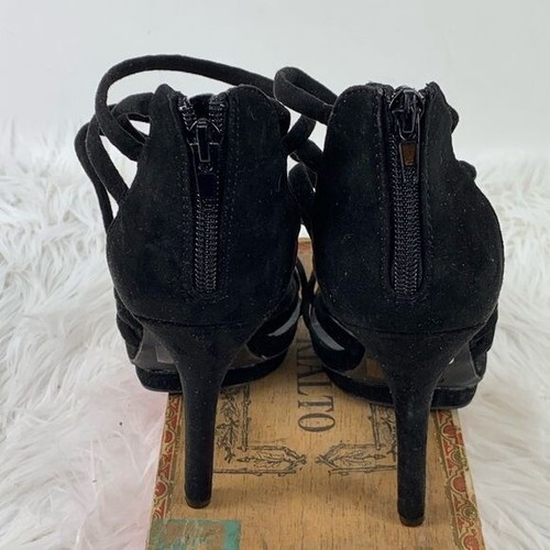 Schwarze Samt Riemchen Käfig Heels Größe 9 Wild Diva Lounge kaum getragen Reißverschluss hinten - Bild 5 von 7
