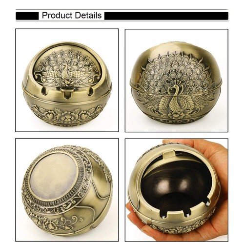 Vintage Decorative Windproof Ashtray with Lid for Cigarettes Metal Portable C... - Picture 4 of 5