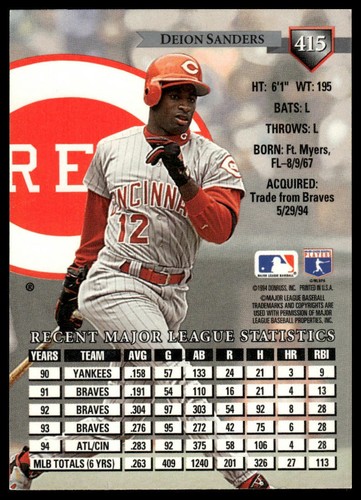 1995 Donruss #415 Deion Sanders prove di stampa - Foto 2 di 2