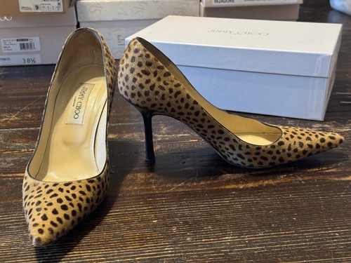 Jimmy Choo 062 Eleven Women's Pony Skin Leopard Print Slip On Pump Heel Shoes 8 - Picture 10 of 16